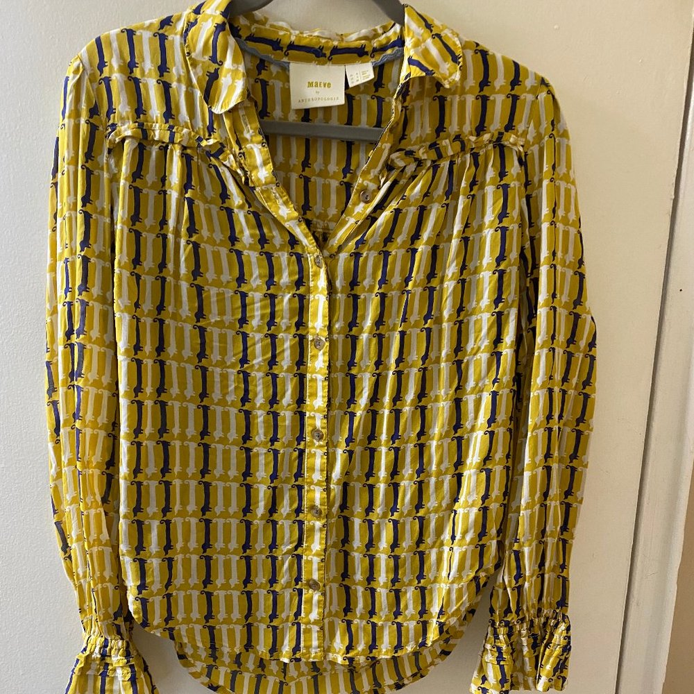 Anthropologie Dachshund Print Long Sleeve Shirt